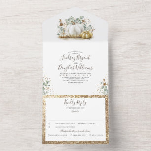 Invitation Tout En Un Citrouilles d'or et Mariage de automne Feuille d'E