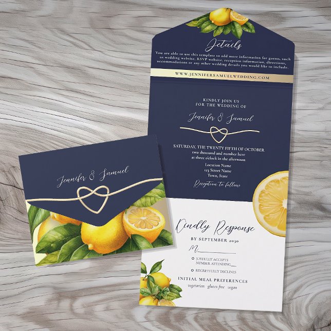 Invitation Tout En Un Citrus citron rustique Mariage (Créateur téléchargé)
