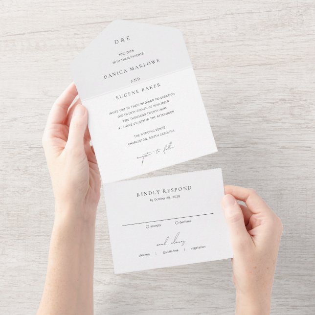Invitation Tout En Un Classic Black and White Elegant Wedding (Déchirure)