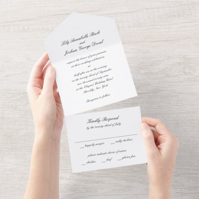 Invitation Tout En Un Classic Black and White Timeless Wedding (Déchirure)