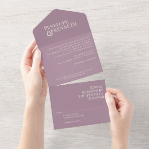 Invitation Tout En Un Classic Elegant Dusty Purple Mariage de typographi