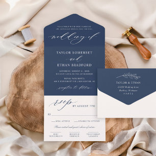 Invitation Tout En Un Classic Elegant Mariage bleu marine
