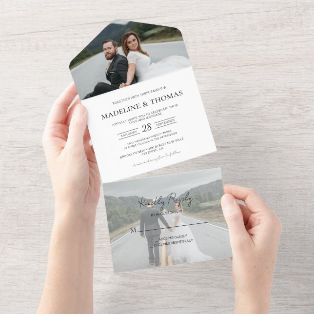 Invitation Tout En Un Classic Formal Blanc 2 Photo RSVP Mariage (Déchirure)