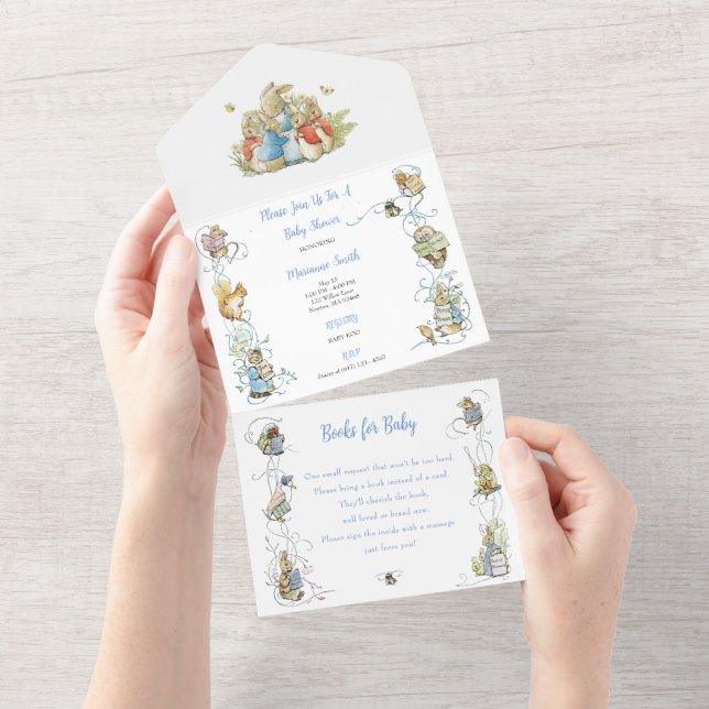 Invitation Tout En Un Classic Pierre le Baby shower lapin (Déchirure)