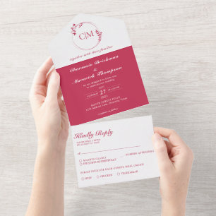 Invitation Tout En Un Classic Rond Viva Magenta Monogram Mariage