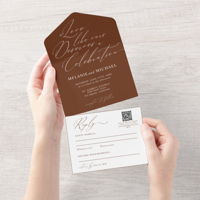 Invitation Tout En Un Clean Classic Modern Script QR Code Mariage photo (Déchirure)