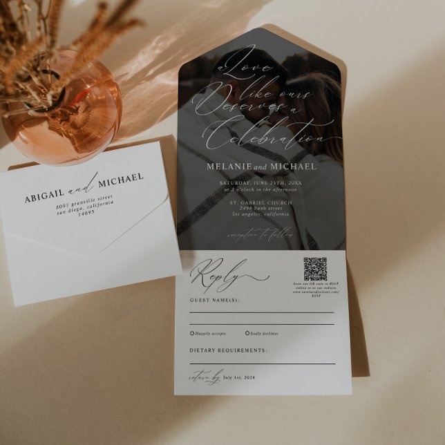 Invitation Tout En Un Clean Classic Modern Script QR Code Mariage photo (Créateur téléchargé)