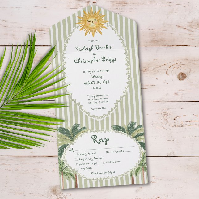 Invitation Tout En Un Coastal Chic Sun Palm Tree Wedding Dinner (Créateur téléchargé)