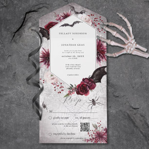 Invitation Tout En Un Code Halloween gothique noir et bordeaux Halloween