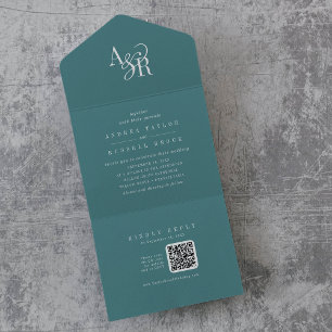 Invitation Tout En Un Code QR ANDREA Dark Teal Simple Minimal Mariage
