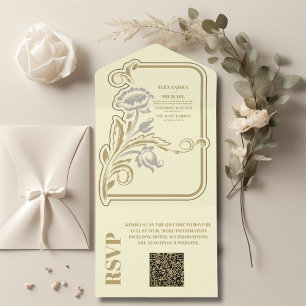 Invitation Tout En Un Code QR Antique Art Nouveau Mariage