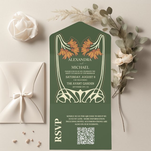 Invitation Tout En Un Code QR Art Nouveau Romantique Mariage (Créateur téléchargé)