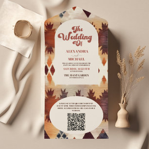 Invitation Tout En Un Code QR Aztec Tribal Marron Mariage Occidental Eth