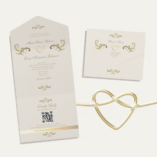 Invitation Tout En Un Code QR Baroque Or Mariage
