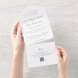 Invitation Tout En Un Code QR Bleu Marine Élégant Mariage Propre