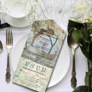 Invitation Tout En Un Code QR botanique Eucalyptus vert crème