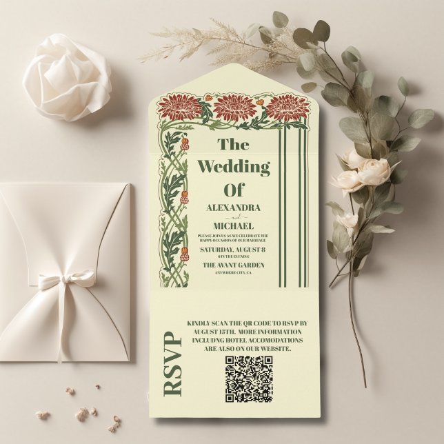 Invitation Tout En Un Code QR Classique Art Nouveau Mariage (Créateur téléchargé)