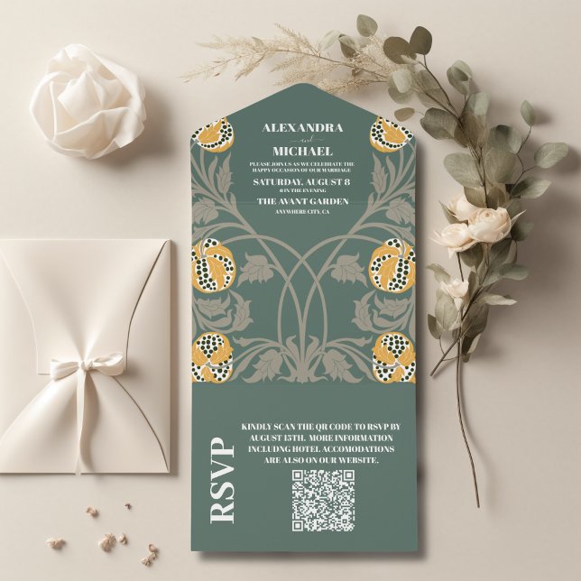 Invitation Tout En Un Code QR Classique Art Nouveau Mariage (Créateur téléchargé)