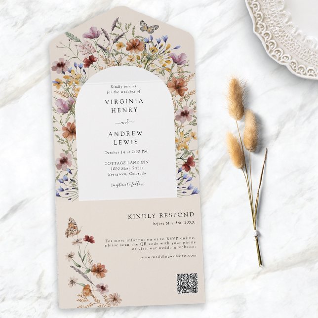 Invitation Tout En Un Code QR de fleur sauvage (Wildflower QR Code All In One Invitation
)