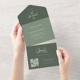 Invitation Tout En Un Code QR de la typographie rétro des nuances de ver