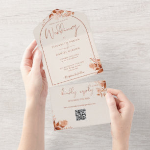 Invitation Tout En Un Code QR de l'arche florale d'automne pour mariage