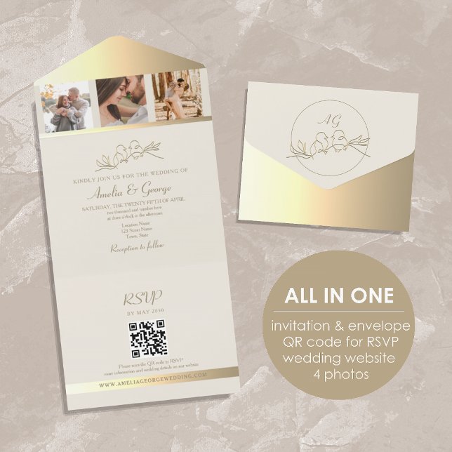 Invitation Tout En Un Code QR de mariage élégant pour photo (Créateur téléchargé)