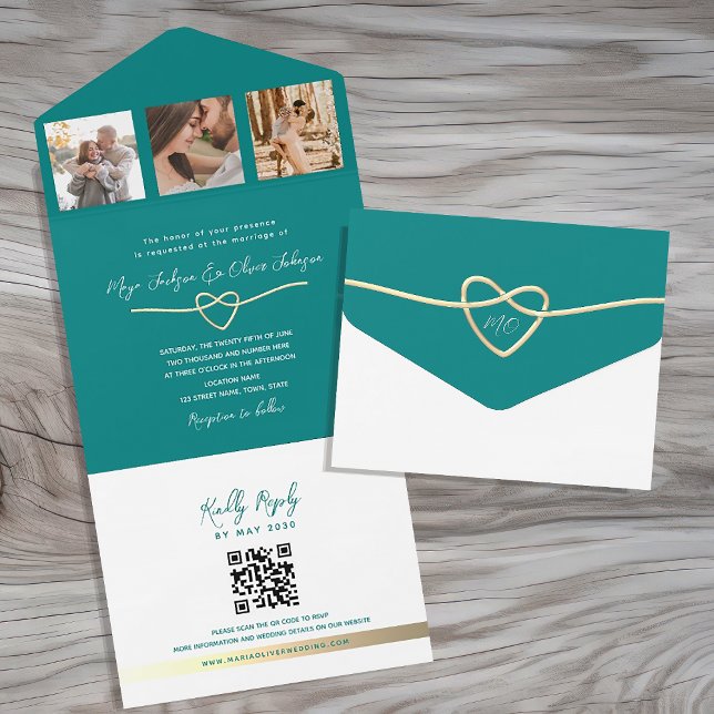 Invitation Tout En Un Code QR de mariage moderne sarcelle (Créateur téléchargé)