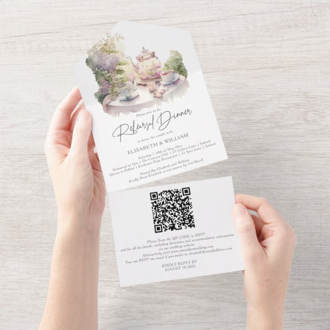 Invitation Tout En Un Code QR de réponse pour le dîner de répétition du  (Déchirure)