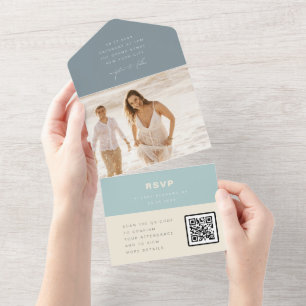 Invitation Tout En Un Code QR de réponse pour mariage moderne poussiéreu