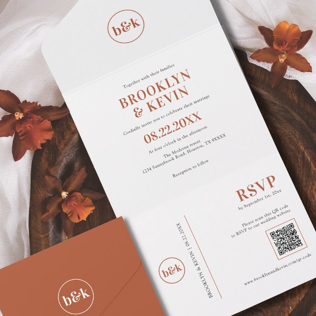 Invitation Tout En Un Code QR de rouille en terre cuite à budget minimal (Créateur téléchargé)