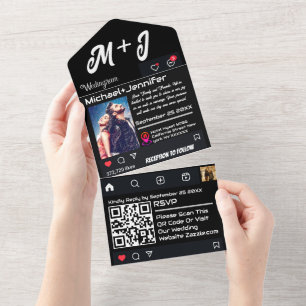 Invitation Tout En Un Code QR de style Instagram Mariage personnalisé