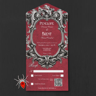 Invitation Tout En Un Code QR du cadre victorien moody-rouge gothique