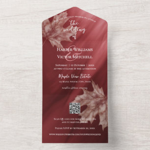 Invitation Tout En Un code QR du dégradé de maroon accent feuille de l'é