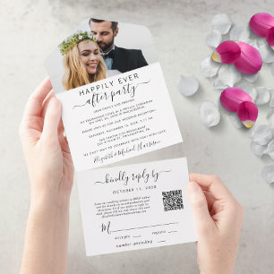 Invitation Tout En Un Code QR élégant de photo pour la réception de mari