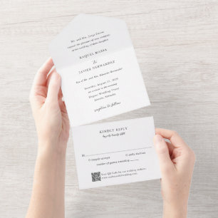 Invitation Tout En Un Code QR élégant Mariage Classique