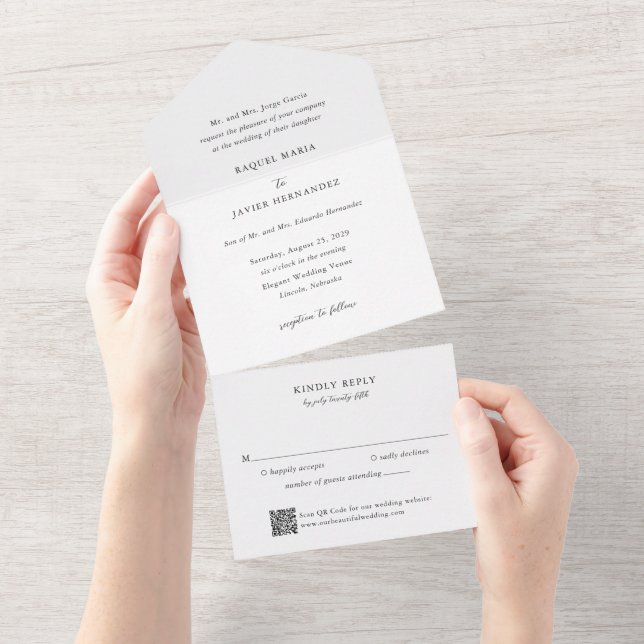 Invitation Tout En Un Code QR élégant Mariage Classique (Déchirure)