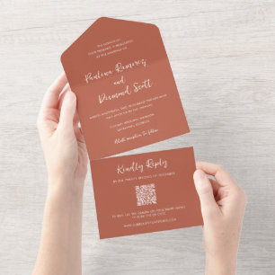 Invitation Tout En Un Code QR en cuivre moderne mariage simple