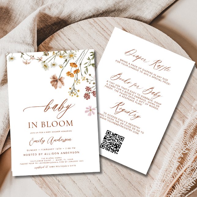 Invitation Tout en un code QR Fleur sauvage Baby in Bloom Dou (Créateur téléchargé)