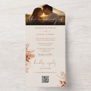 Invitation Tout En Un Code QR floral automnal rustique de mariage Photo