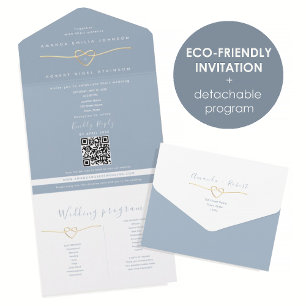Invitation Tout En Un Code QR Mariage Bleu Poussiéreux