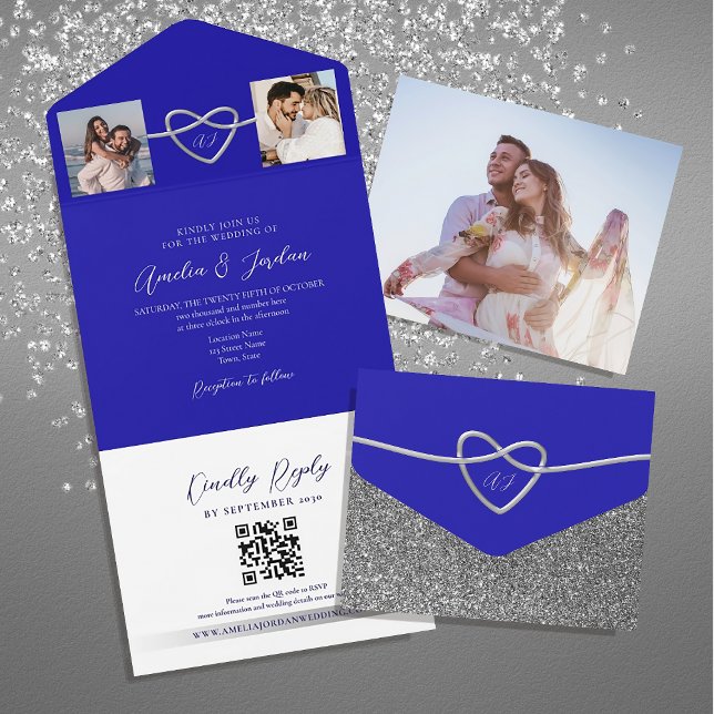 Invitation Tout En Un Code QR Mariage Bleu Royal Photos (Créateur téléchargé)