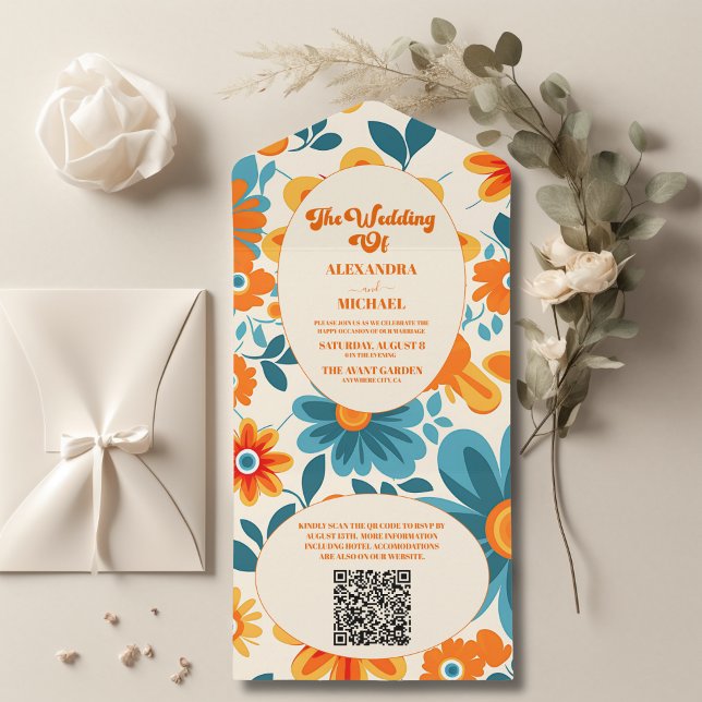 Invitation Tout En Un Code QR Mariage Bohème Rétro Décontracté  (Créateur téléchargé)
