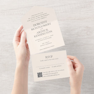 Invitation Tout En Un Code QR Mariage Élégant Neutre Moderne Terreux