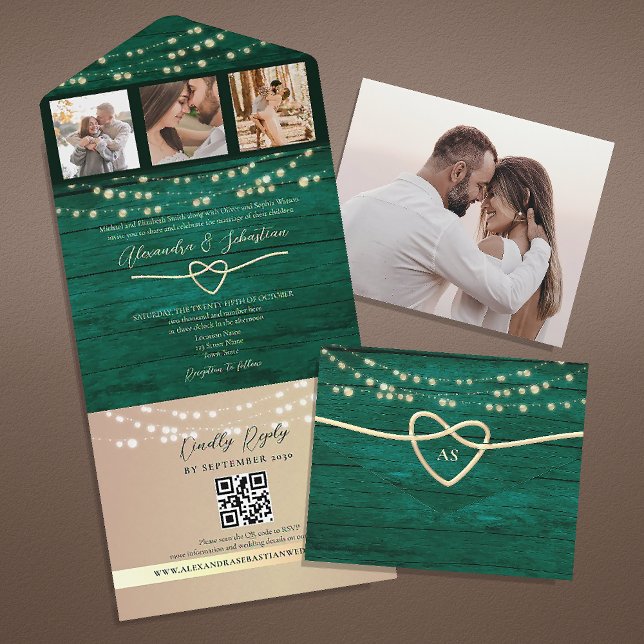 Invitation Tout En Un Code QR Mariage Emerald (Créateur téléchargé)