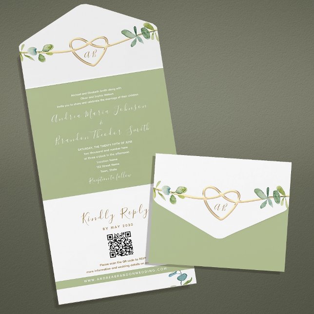 Invitation Tout En Un Code QR Mariage Eucalyptus (Créateur téléchargé)