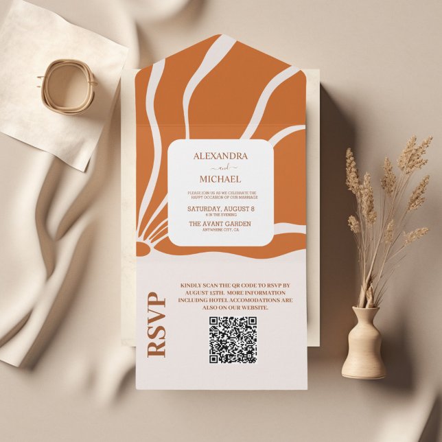 Invitation Tout En Un Code QR Mariage Floral Bohème Rétro (Créateur téléchargé)