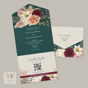 Invitation Tout En Un Code QR Mariage Floral d'Automne