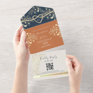 Invitation Tout En Un Code QR Mariage Monogramme Terracotta
