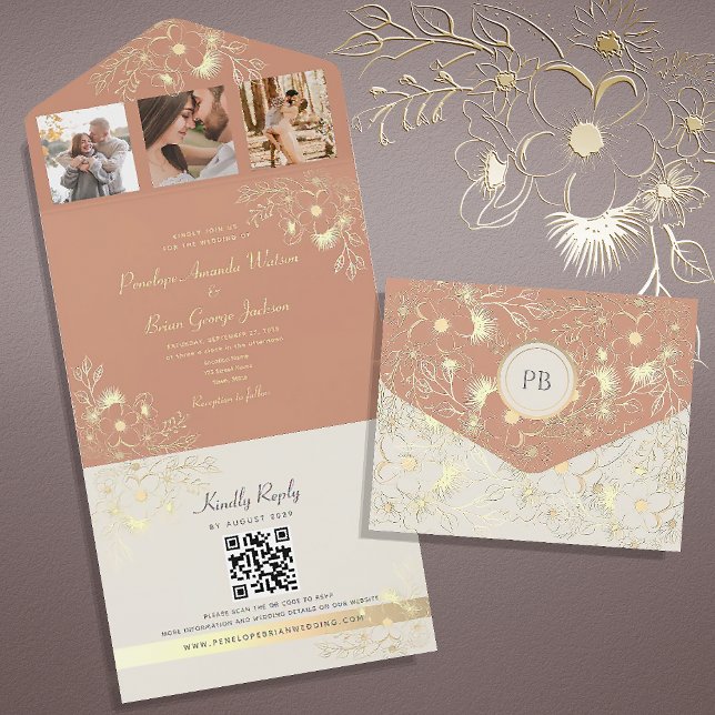 Invitation Tout En Un Code QR Mariage Terre Cuite (Créateur téléchargé)