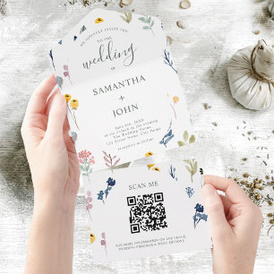 Invitation Tout En Un Code QR Mariage Typographie Fleur de la Saint-Vale